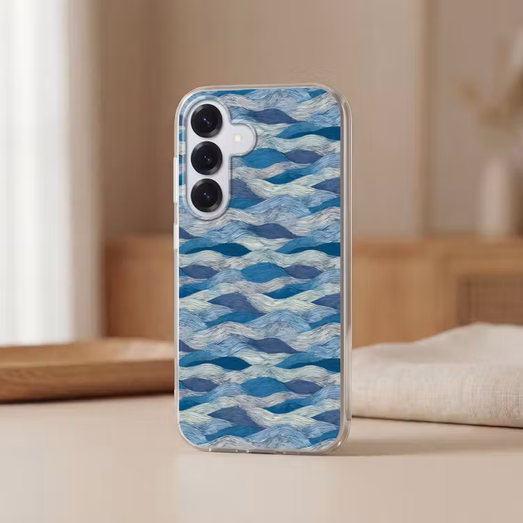 Getekend - Blauw - Wit - Golvend - Streepjes Telefoonhoesje Samsung Galaxy S26 klein 975 -sfeer2