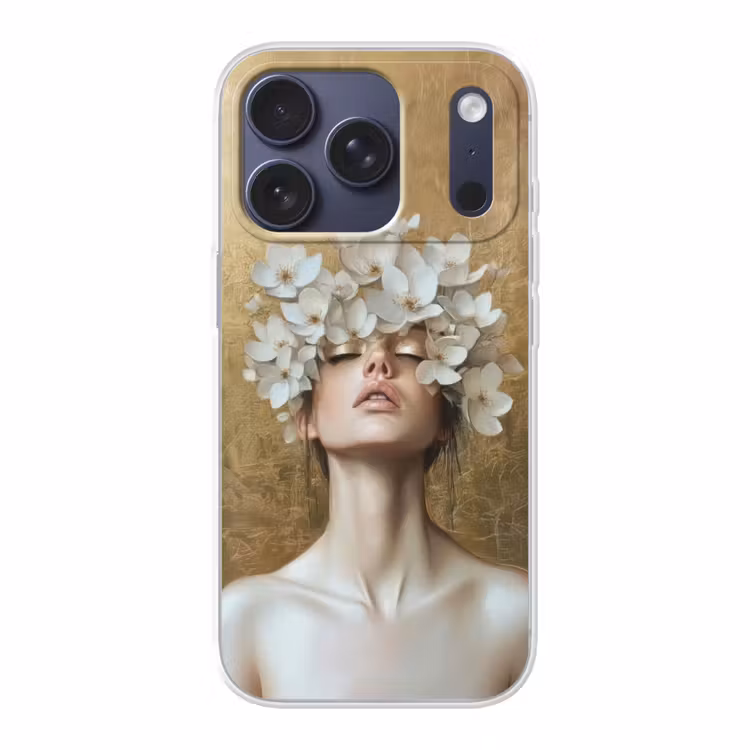 Gezicht - Bloemen - Goud - Abstract Telefoonhoesje iPhone 17 Pro klein -3d