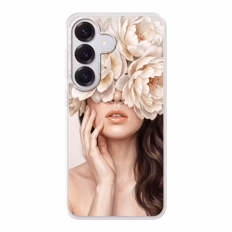 Gezicht - Pioenrozen - Crème Telefoonhoesje Samsung Galaxy S26 klein -3d