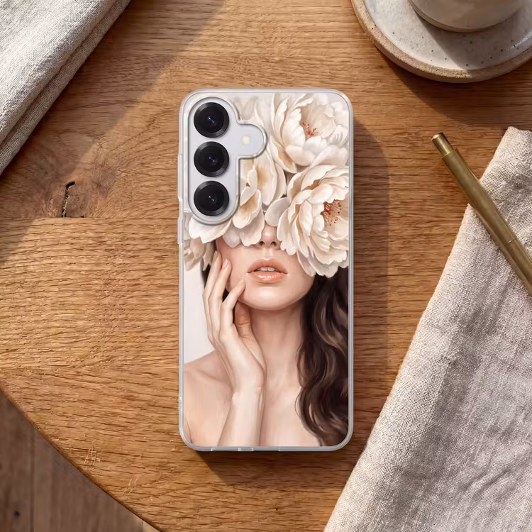 Gezicht - Pioenrozen - Crème Telefoonhoesje Samsung Galaxy S26 klein -sfeer1