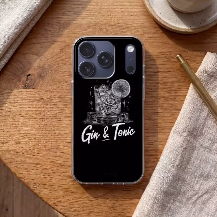 Gin en tonic - Glas - Limoen - Ijsblokjes Telefoonhoesje iPhone 17 Pro klein -sfeer1