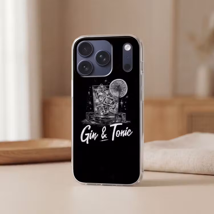 Gin en tonic - Glas - Limoen - Ijsblokjes Telefoonhoesje iPhone 17 Pro klein -sfeer2