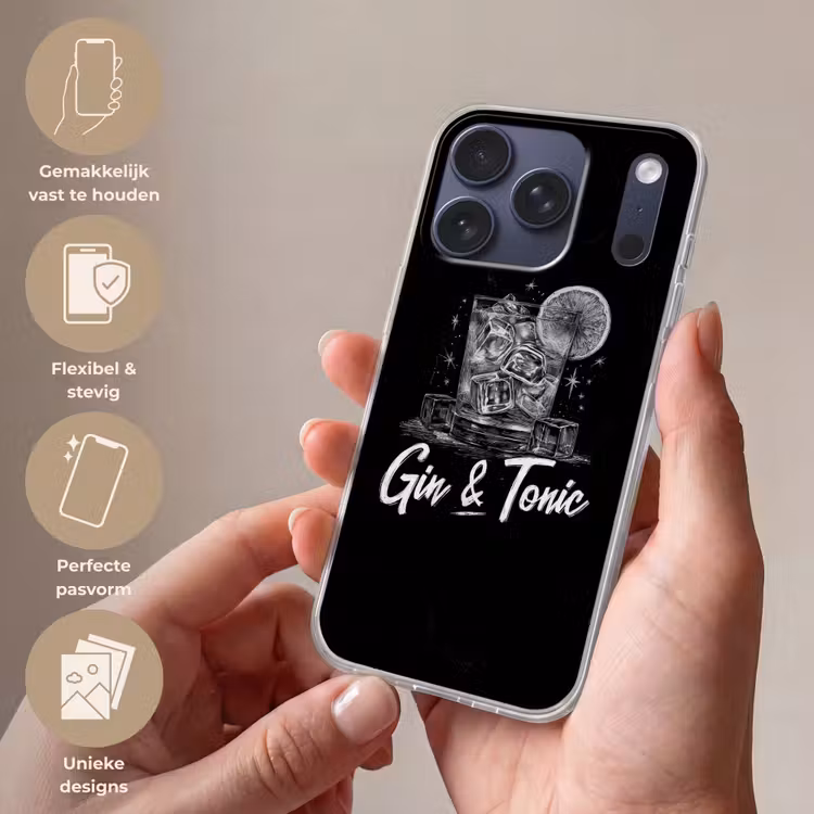 Gin en tonic - Glas - Limoen - Ijsblokjes Telefoonhoesje iPhone 17 Pro klein -sfeer3_NL