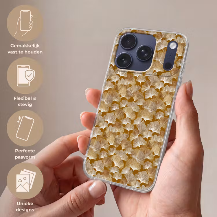 Ginkgo - Bladeren - Goud Telefoonhoesje iPhone 17 Pro klein 878 -sfeer3_NL