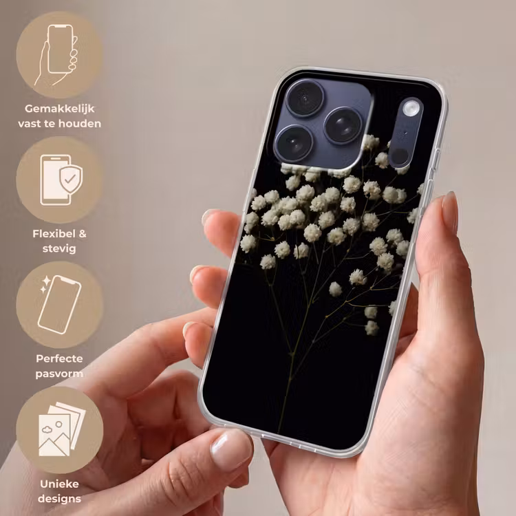 Gipskruid - Bloemetjes - Wit - Minimalistisch Telefoonhoesje iPhone 17 Pro klein -sfeer3_NL
