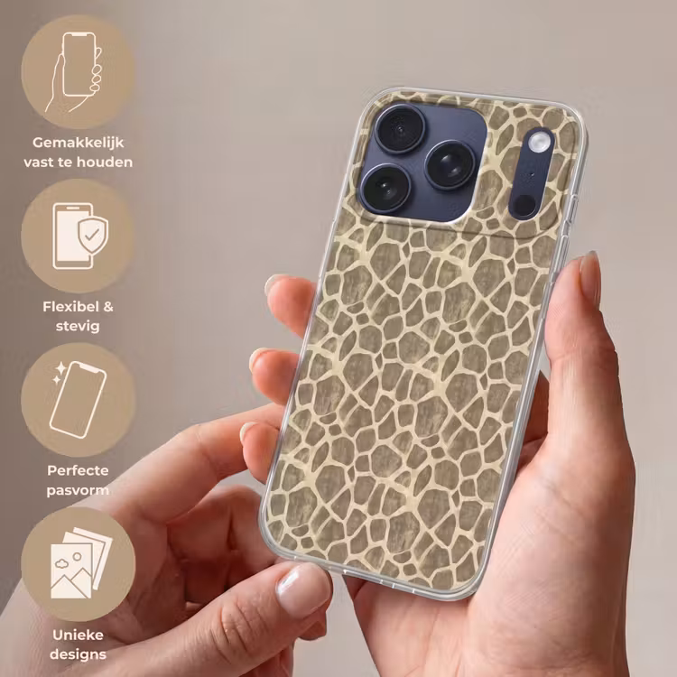 Giraf - Patroon - Beige - Bruin Telefoonhoesje iPhone 17 Pro klein 878 -sfeer3_NL