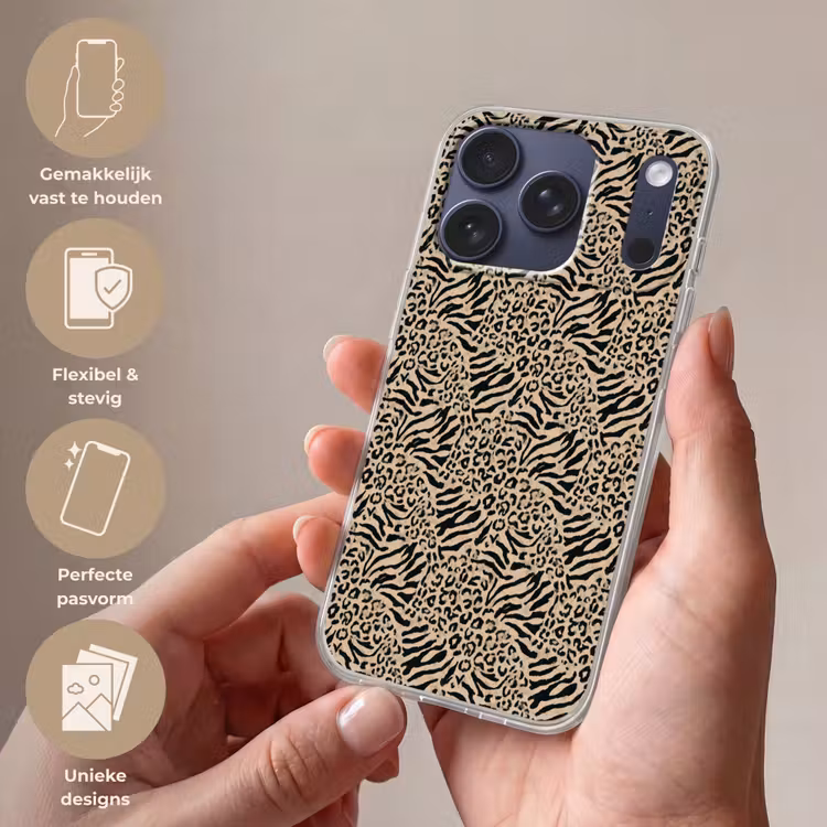 Giraf - Zebra - Motief - Bruin Telefoonhoesje iPhone 17 Pro klein 878 -sfeer3_NL