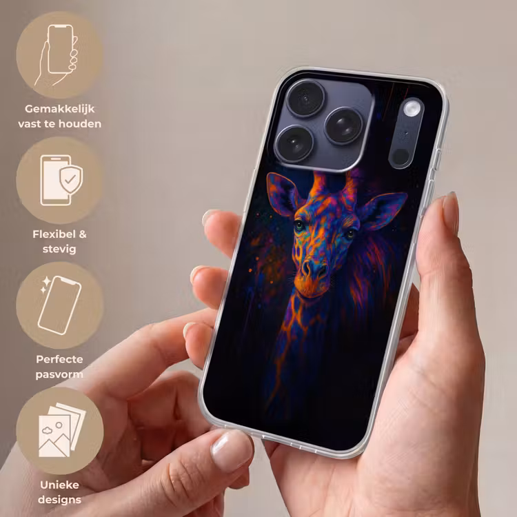 Giraffe - Gekleurd - Verfspatten Telefoonhoesje iPhone 17 Pro klein -sfeer3_NL