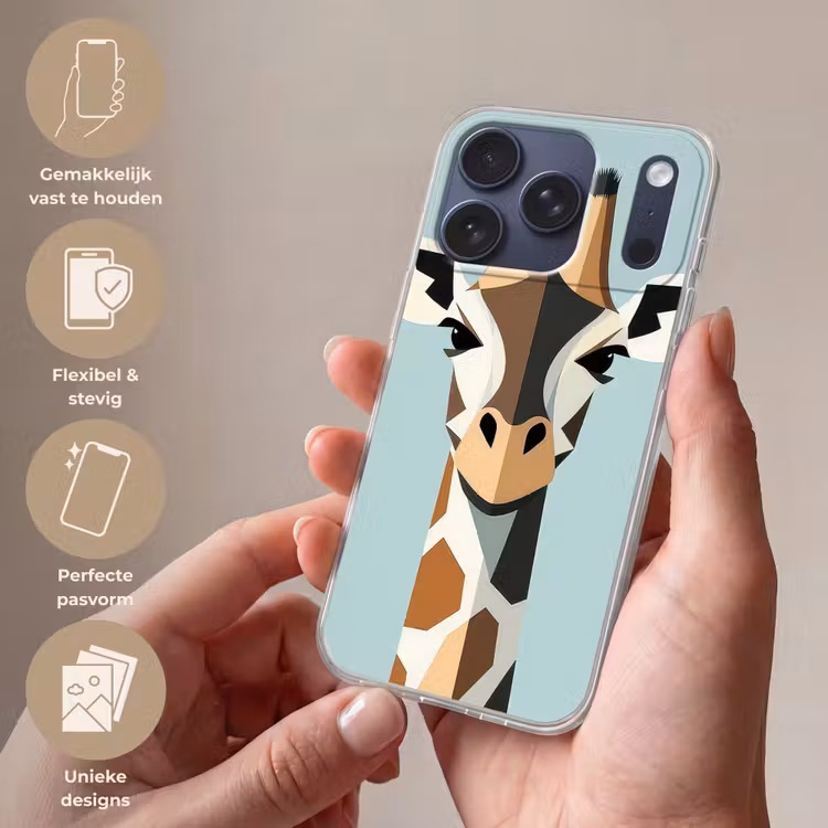 Giraffe - Illustratie - Bruin - Minimalistisch Telefoonhoesje iPhone 17 Pro klein -sfeer3_NL