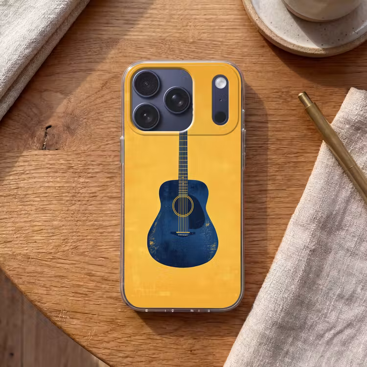 Gitaar - Akoestisch - Geel - Minimalistisch Telefoonhoesje iPhone 17 Pro klein -sfeer1
