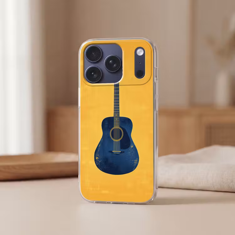 Gitaar - Akoestisch - Geel - Minimalistisch Telefoonhoesje iPhone 17 Pro klein -sfeer2