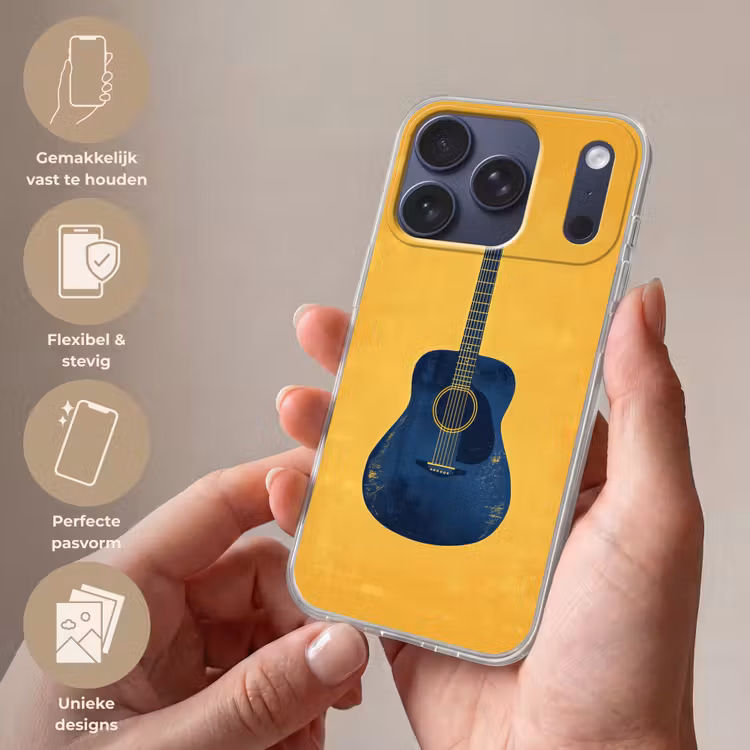 Gitaar - Akoestisch - Geel - Minimalistisch Telefoonhoesje iPhone 17 Pro klein -sfeer3_NL