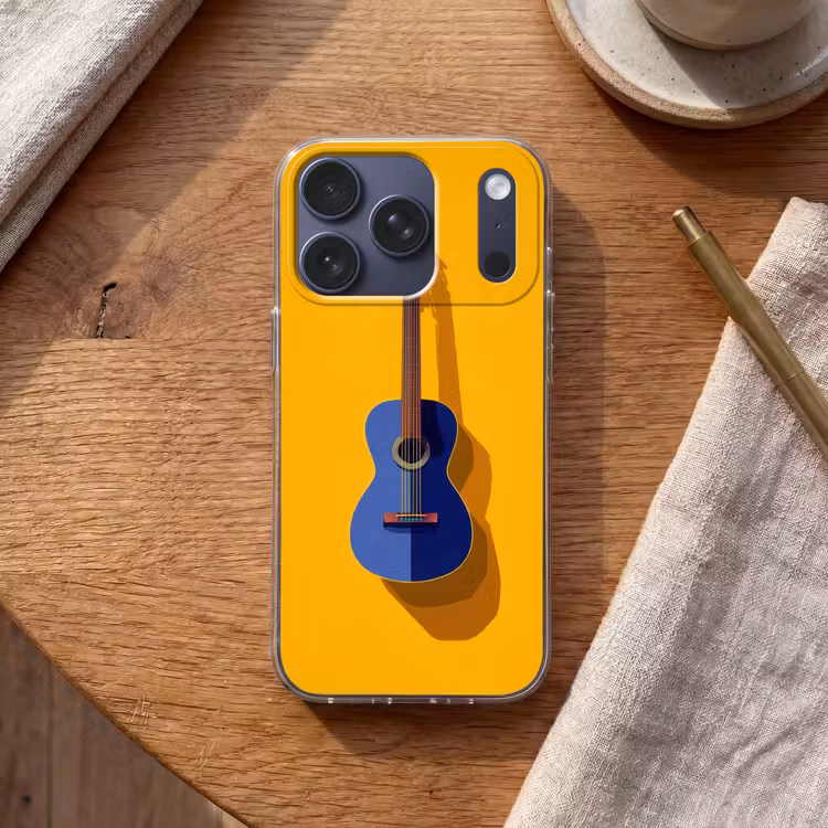 Gitaar - Akoestisch - Minimalistisch - Geel Telefoonhoesje iPhone 17 Pro klein -sfeer1