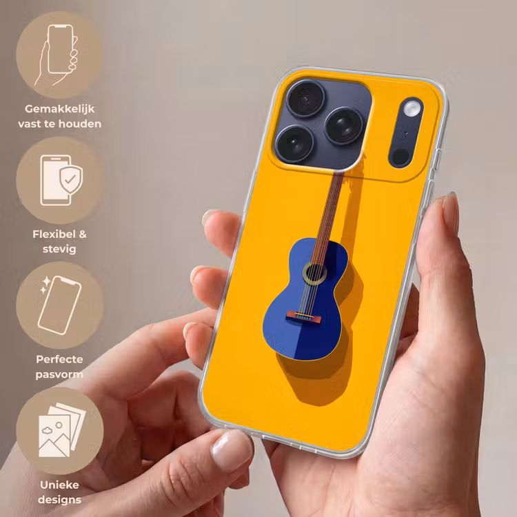 Gitaar - Akoestisch - Minimalistisch - Geel Telefoonhoesje iPhone 17 Pro klein -sfeer3_NL