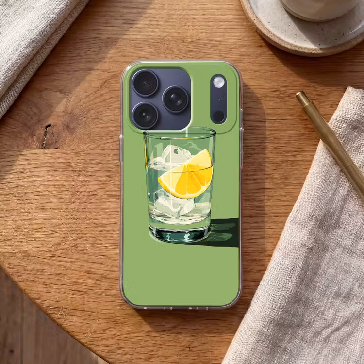 Glas - Citroen - Ijsblokjes - Groen Telefoonhoesje iPhone 17 Pro klein -sfeer1