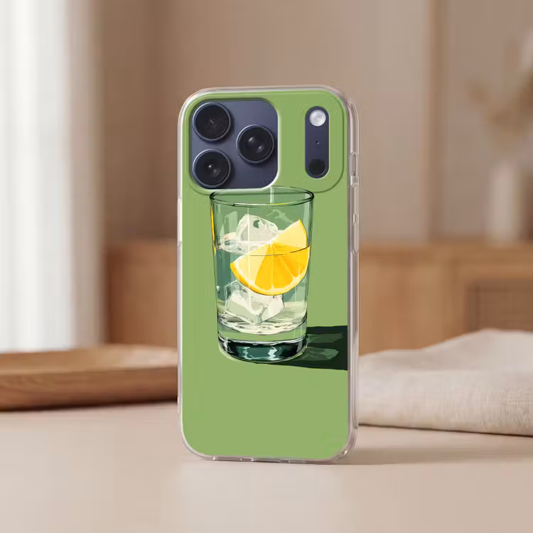 Glas - Citroen - Ijsblokjes - Groen Telefoonhoesje iPhone 17 Pro klein -sfeer2