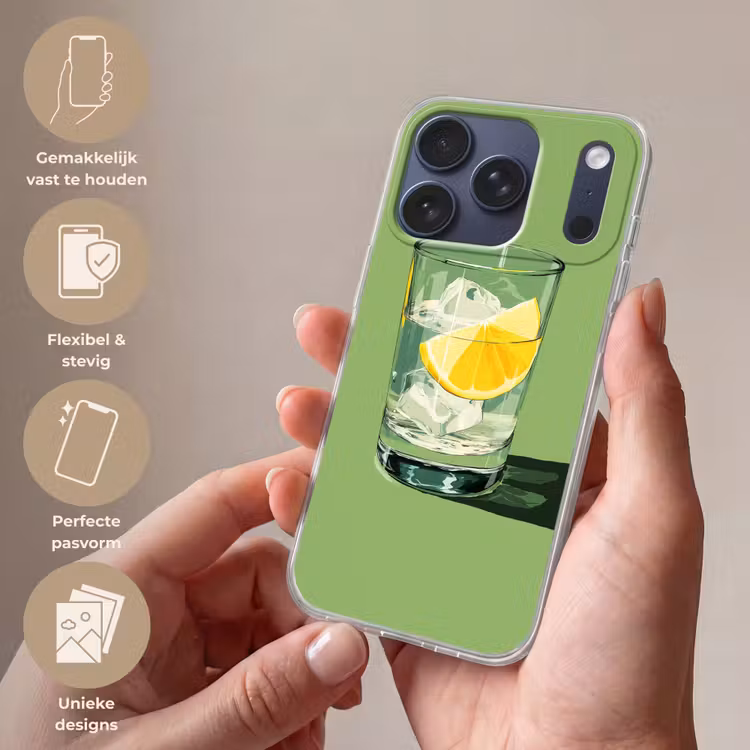 Glas - Citroen - Ijsblokjes - Groen Telefoonhoesje iPhone 17 Pro klein -sfeer3_NL