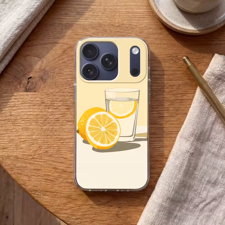 Glas - Citroenschijfjes - Geel Telefoonhoesje iPhone 17 Pro klein -sfeer1