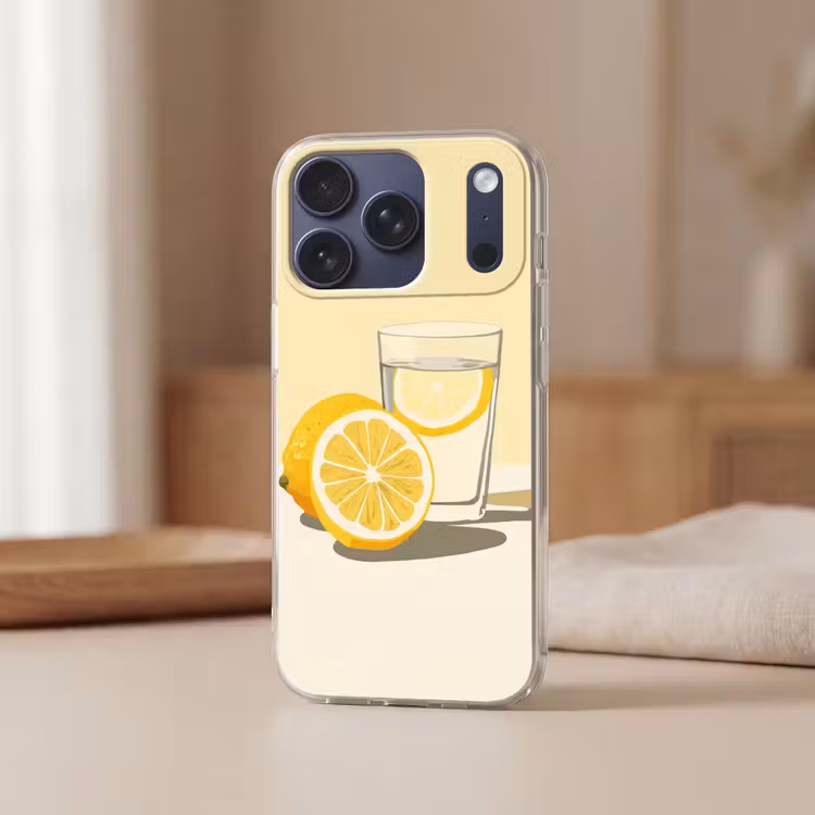 Glas - Citroenschijfjes - Geel Telefoonhoesje iPhone 17 Pro klein -sfeer2