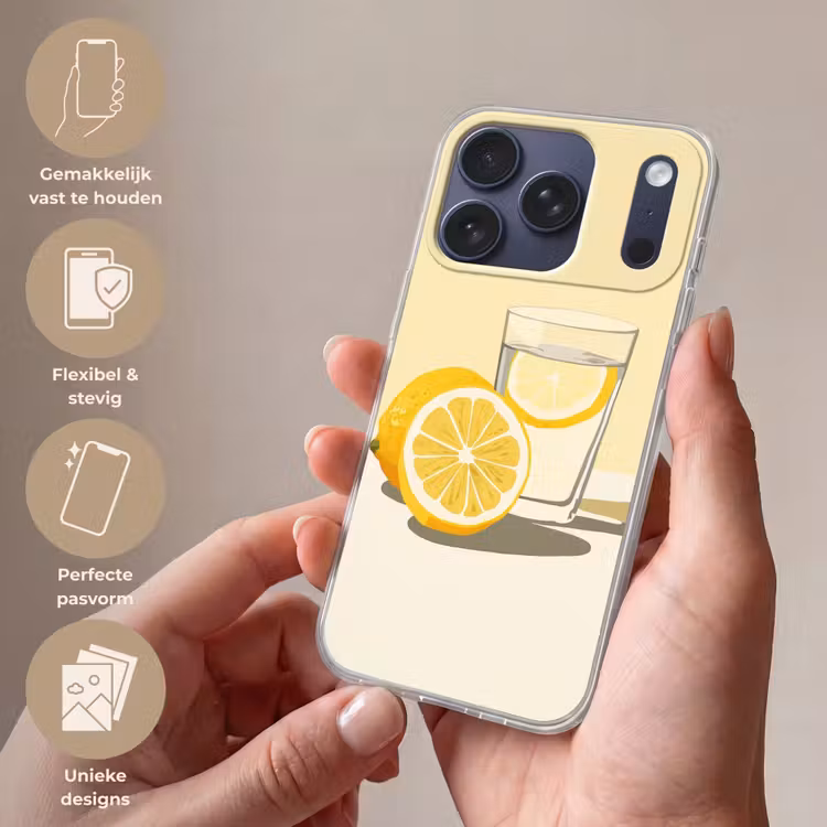 Glas - Citroenschijfjes - Geel Telefoonhoesje iPhone 17 Pro klein -sfeer3_NL