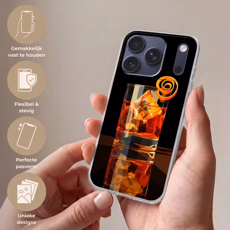 Glas - Ijsblokjes - Drinken - Bruin Telefoonhoesje iPhone 17 Pro klein -sfeer3_NL