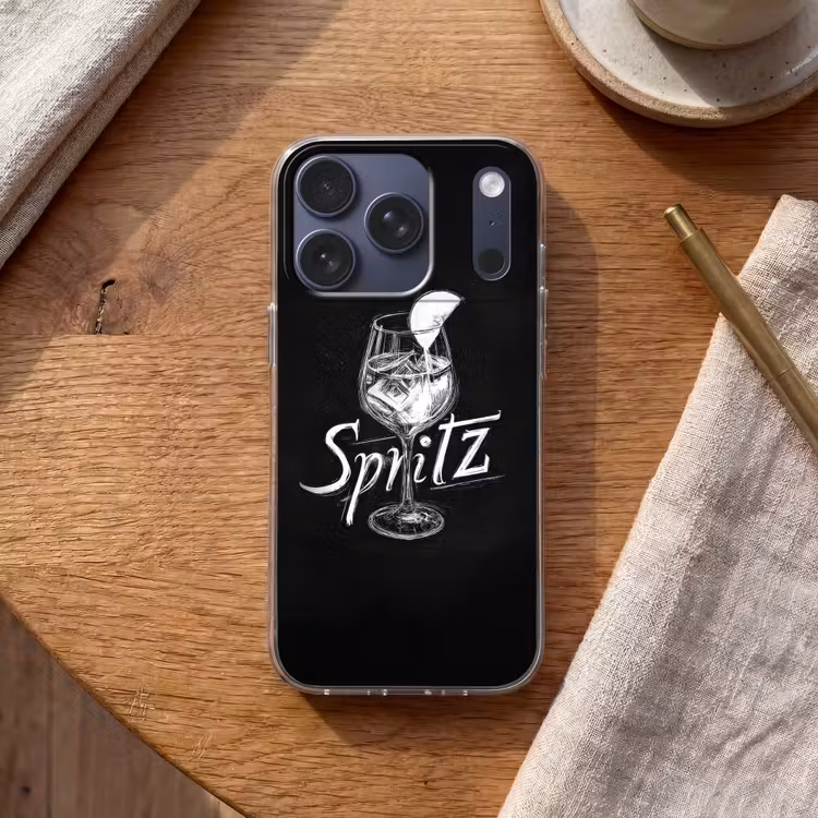 Glas spritz - Krijtletters - Ijsblokjes - Citroen Telefoonhoesje iPhone 17 Pro klein -sfeer1