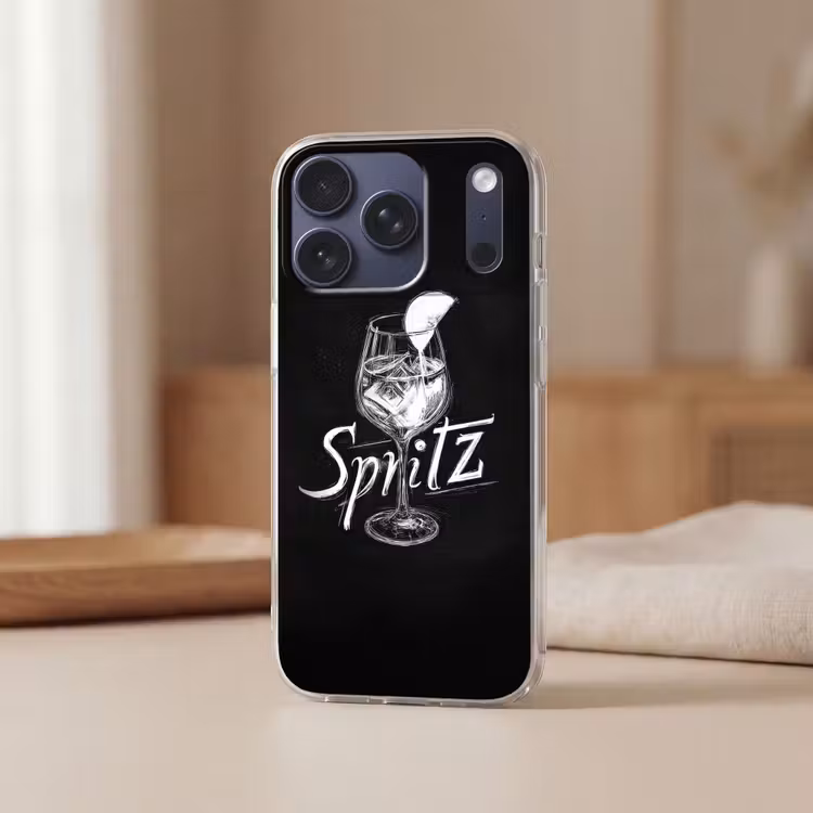 Glas spritz - Krijtletters - Ijsblokjes - Citroen Telefoonhoesje iPhone 17 Pro klein -sfeer2