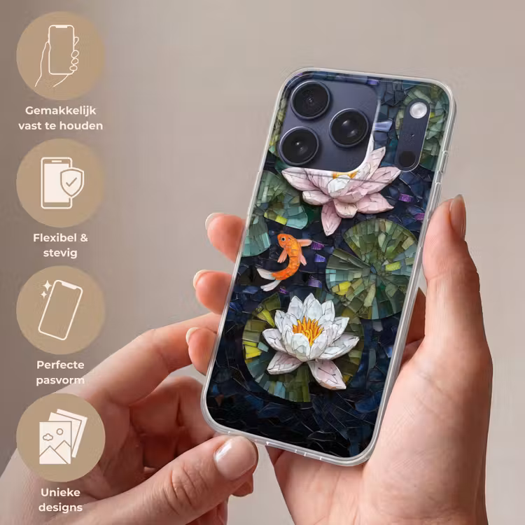 Glasstukjes - Leliebladeren - Vis - Oranje Telefoonhoesje iPhone 17 Pro klein -sfeer3_NL