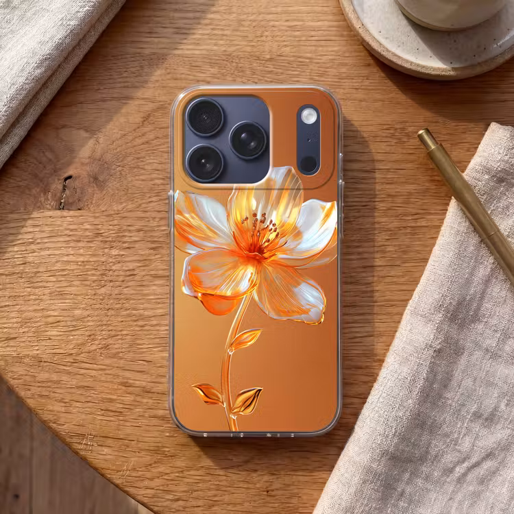 Glazen - Bloem - Oranje Telefoonhoesje iPhone 17 Pro klein -sfeer1