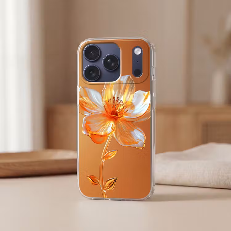 Glazen - Bloem - Oranje Telefoonhoesje iPhone 17 Pro klein -sfeer2
