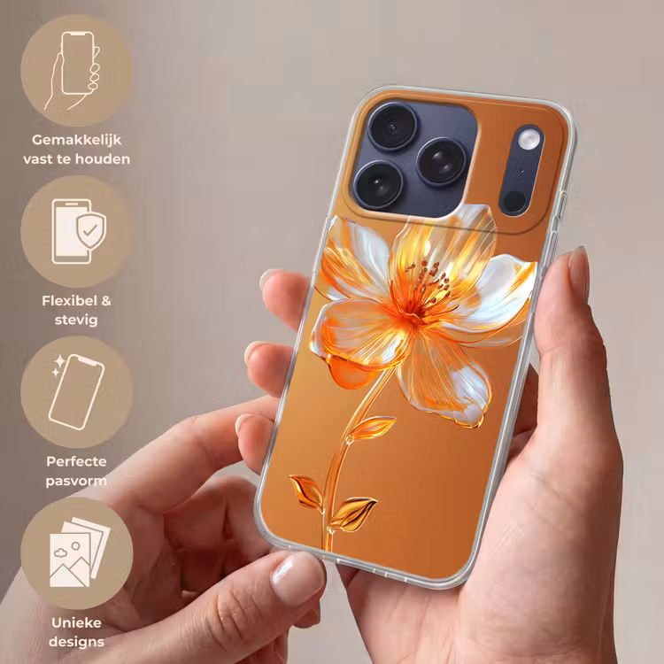 Glazen - Bloem - Oranje Telefoonhoesje iPhone 17 Pro klein -sfeer3_NL