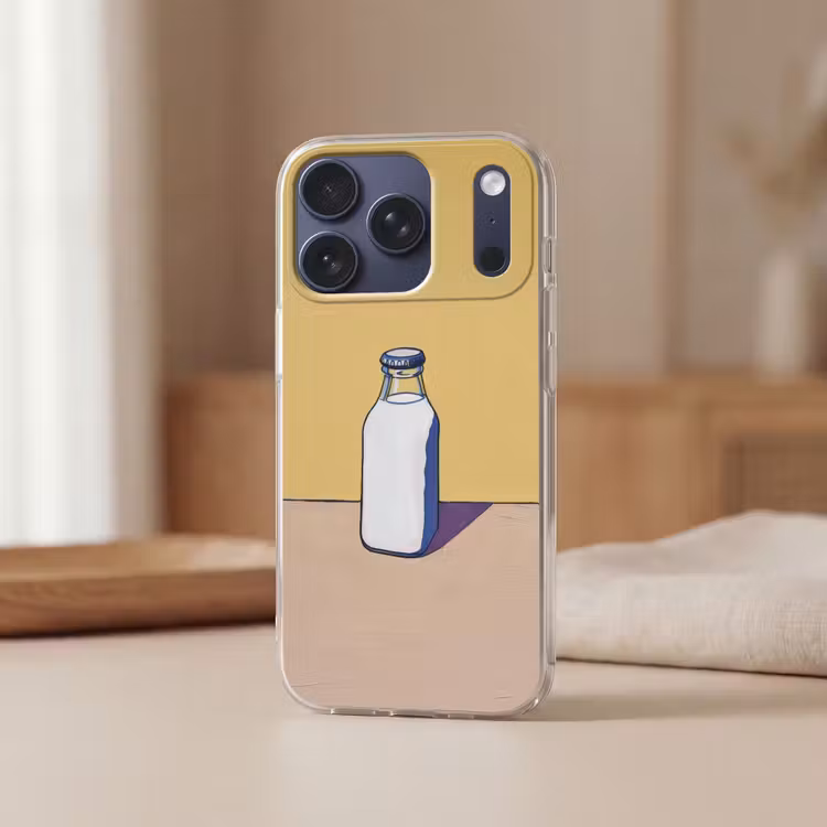Glazen - Fles - Illustratie - Melk Telefoonhoesje iPhone 17 Pro klein -sfeer2