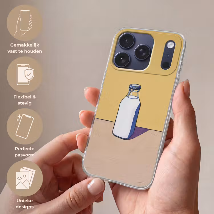 Glazen - Fles - Illustratie - Melk Telefoonhoesje iPhone 17 Pro klein -sfeer3_NL