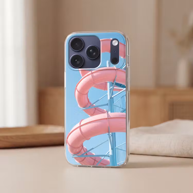 Glijbaan - Waterpark - Spiraal - Modern - Roze Telefoonhoesje iPhone 17 Pro klein -sfeer2