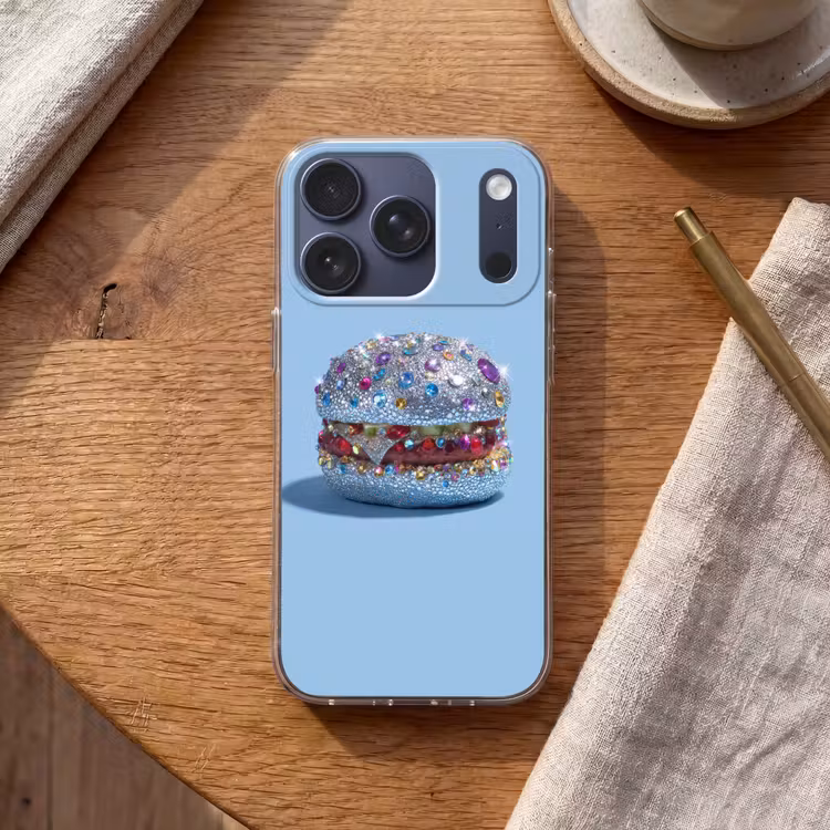 Glitters - Hamburger - Blauw Telefoonhoesje iPhone 17 Pro klein -sfeer1