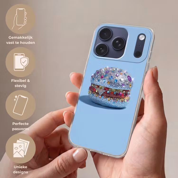 Glitters - Hamburger - Blauw Telefoonhoesje iPhone 17 Pro klein -sfeer3_NL