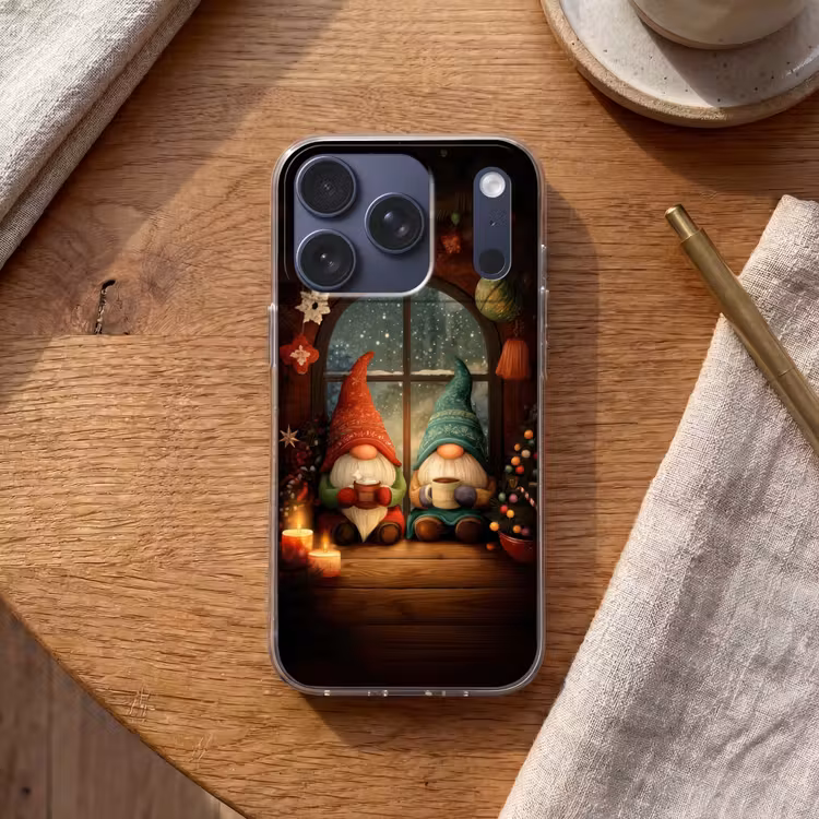 Gnooms - Kerst - Raam - Kleurrijk Telefoonhoesje iPhone 17 Pro klein -sfeer1