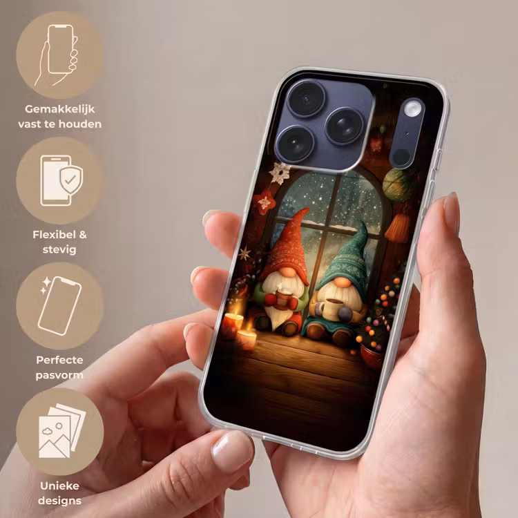 Gnooms - Kerst - Raam - Kleurrijk Telefoonhoesje iPhone 17 Pro klein -sfeer3_NL