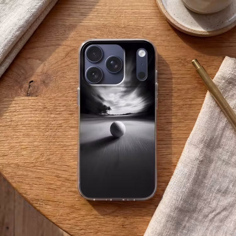 Golfbal - Wazig - Zwart Telefoonhoesje iPhone 17 Pro klein -sfeer1