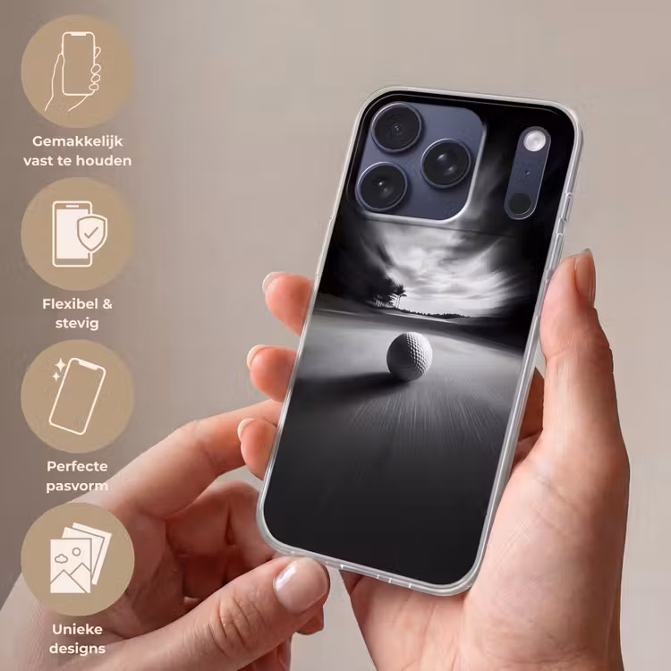 Golfbal - Wazig - Zwart Telefoonhoesje iPhone 17 Pro klein -sfeer3_NL