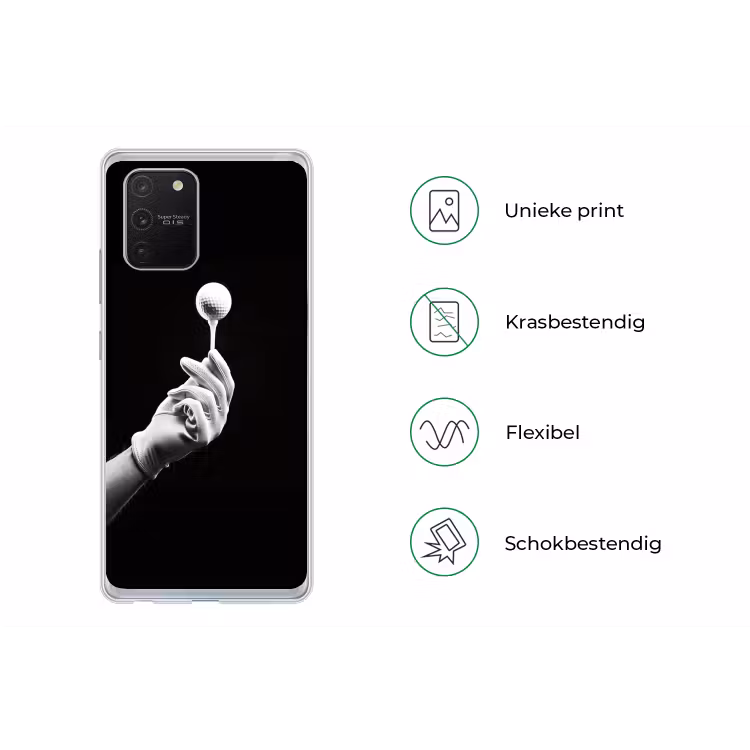 Golfbal - Zwart - Wit Telefoonhoesje Samsung Galaxy S10 Lite klein -specsS10Lite