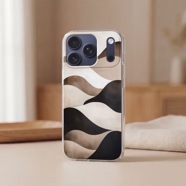 Golven - Abstract - Beige Telefoonhoesje iPhone 17 Pro klein -sfeer2