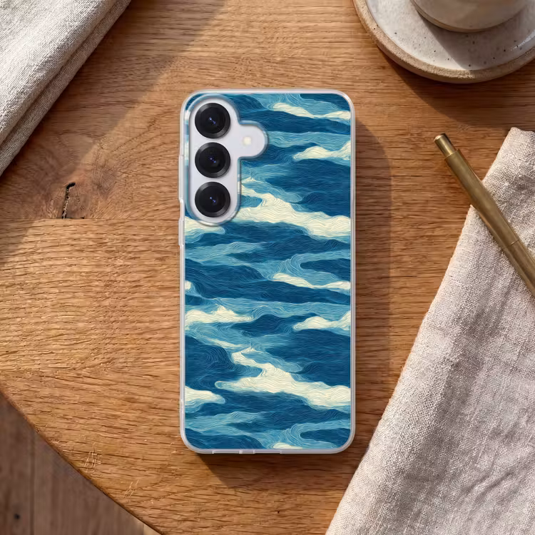 Golven - Abstract - Patroon - Blauw - Wit Telefoonhoesje Samsung Galaxy S26 klein 975 -sfeer1