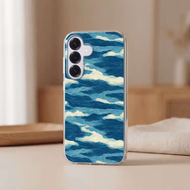 Golven - Abstract - Patroon - Blauw - Wit Telefoonhoesje Samsung Galaxy S26 klein 975 -sfeer2