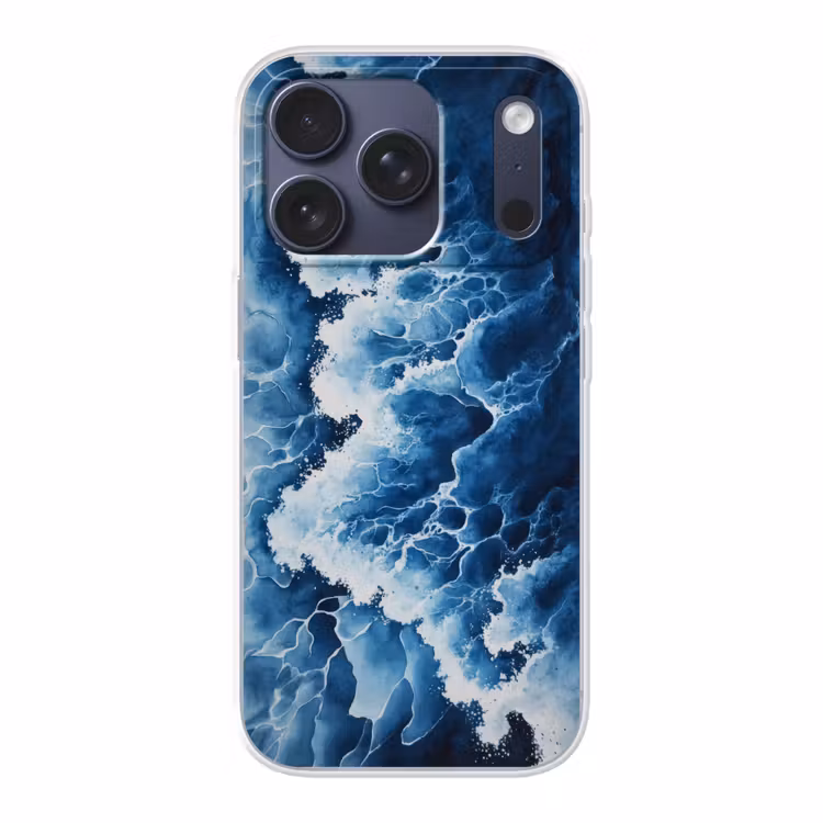 Golven - Blauw - Schuim Telefoonhoesje iPhone 17 Pro klein -3d
