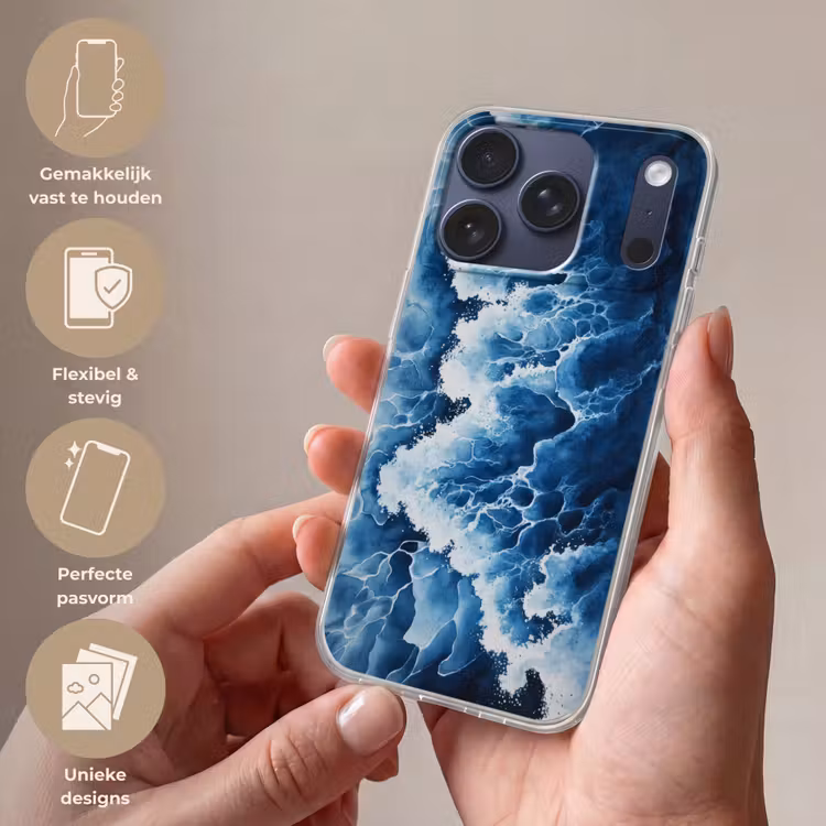 Golven - Blauw - Schuim Telefoonhoesje iPhone 17 Pro klein -sfeer3_NL