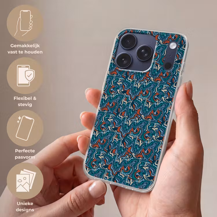 Golven - Retro - Blauw - Patroon Telefoonhoesje iPhone 17 Pro klein 878 -sfeer3_NL