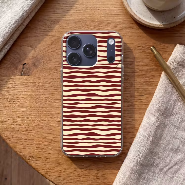 Golven - Rood - Patroon - Crème Telefoonhoesje iPhone 17 Pro klein 878 -sfeer1