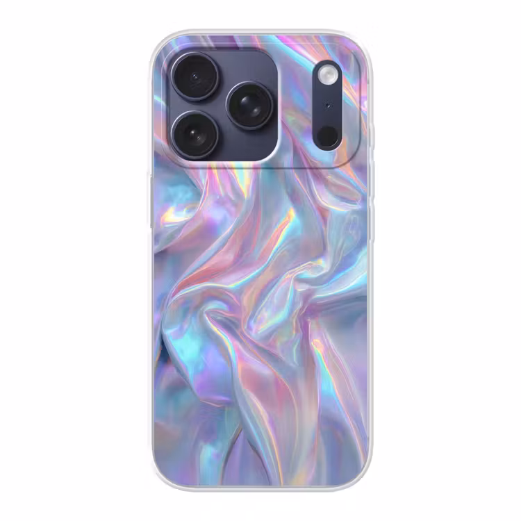 Golvend - Pasteltinten - Glanzend - Stof Telefoonhoesje iPhone 17 Pro klein -3d