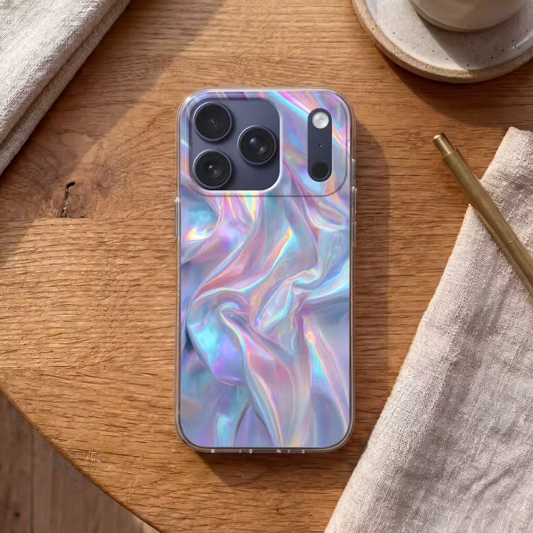 Golvend - Pasteltinten - Glanzend - Stof Telefoonhoesje iPhone 17 Pro klein -sfeer1